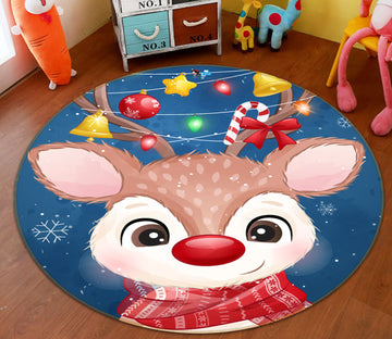 3D Deer 55264 Christmas Round Non Slip Rug Mat Xmas