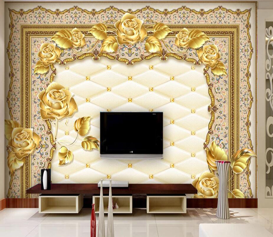 3D Golden Rose 019 Wall Murals