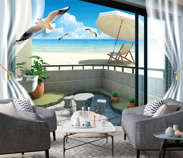 3D Seagull Sea 1516 Wall Murals