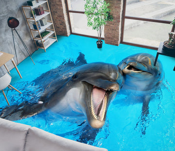 3D Happy Dolphin Life 683 Floor Mural  Wallpaper Murals Rug & Mat Print Epoxy waterproof bath floor