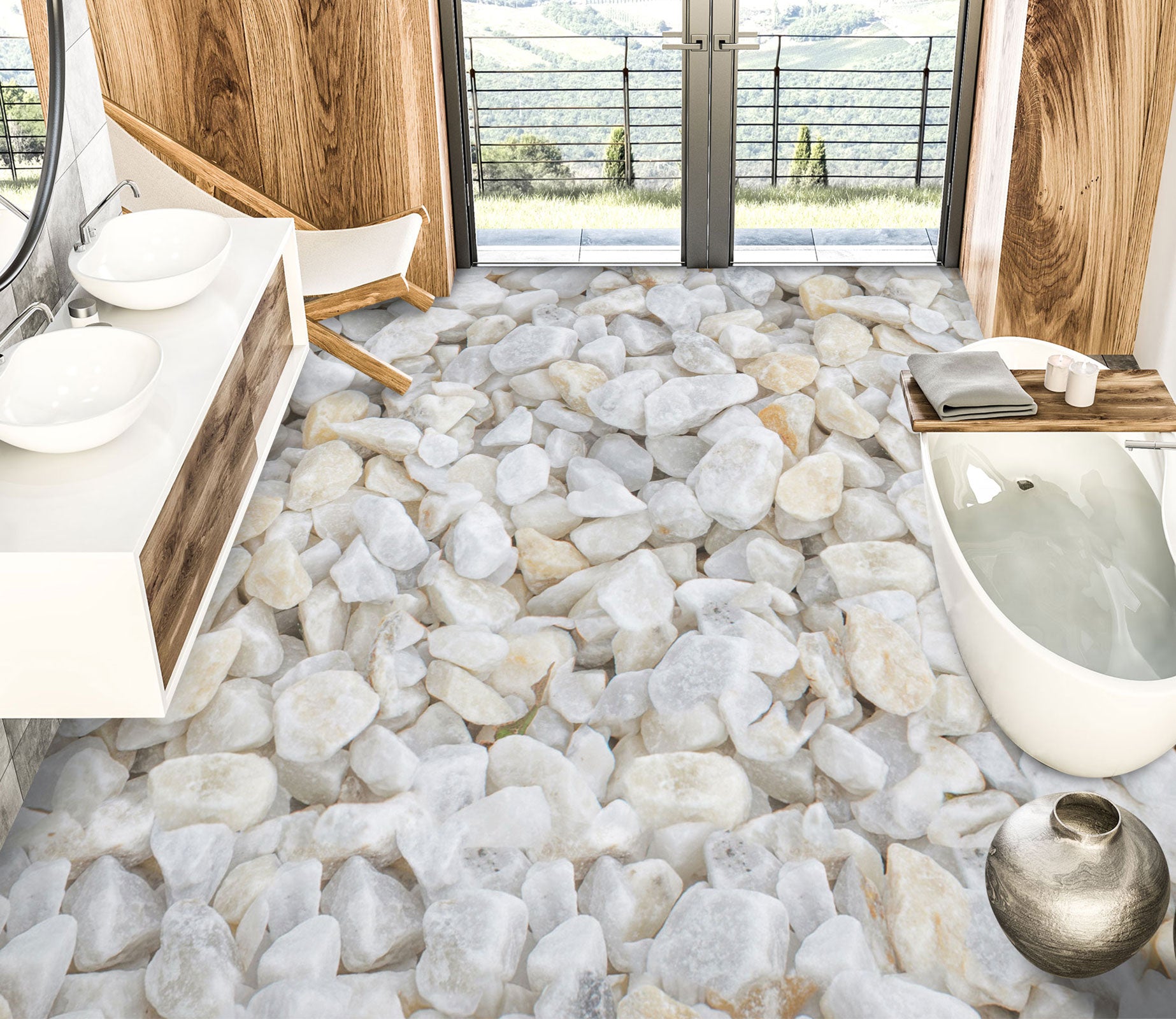 3D Simple White Stones 650 Floor Mural  Wallpaper Murals Rug & Mat Print Epoxy waterproof bath floor