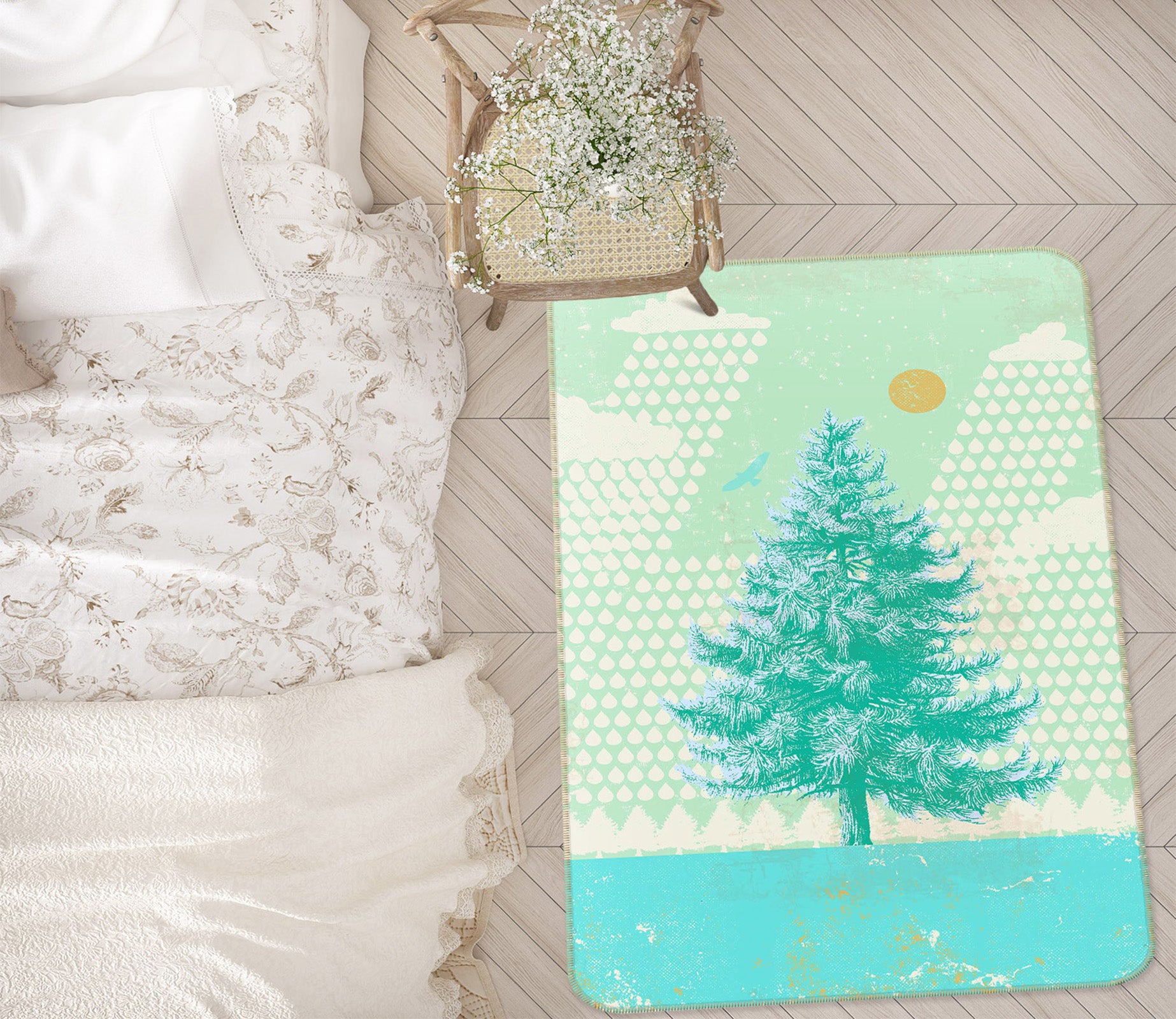 3D Blue Fir Tree 1016 Showdeer Rug Non Slip Rug Mat