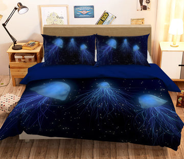 3D Blue Jellyfish 072 Bed Pillowcases Quilt