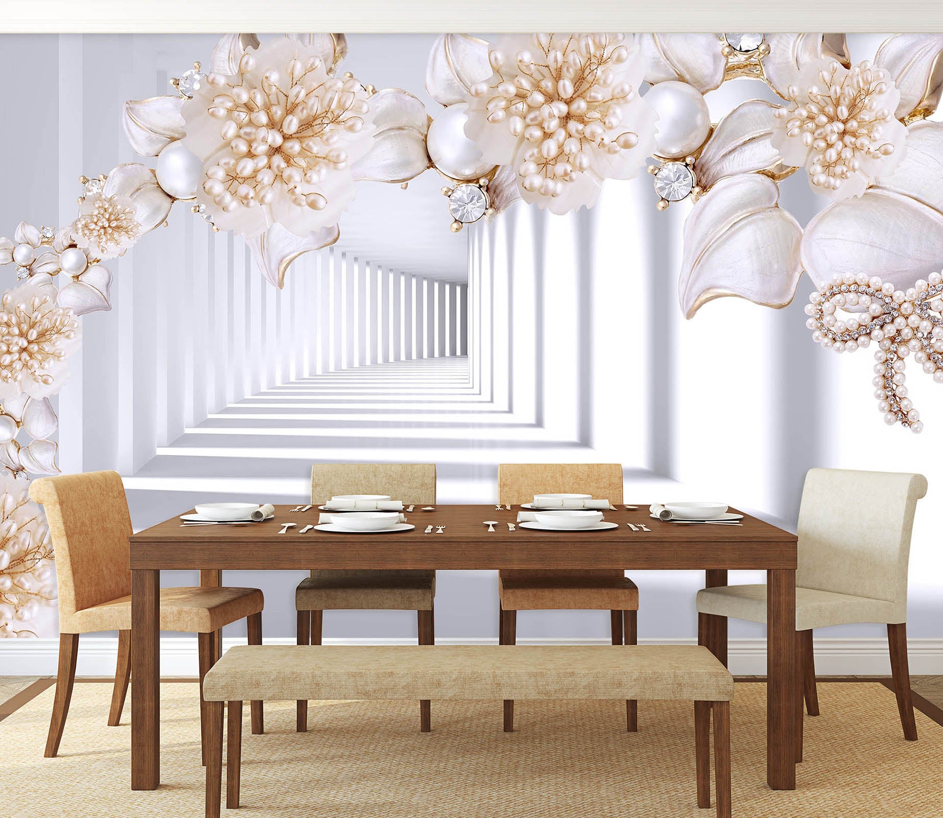 3D Pearl Flower 1401 Wall Murals