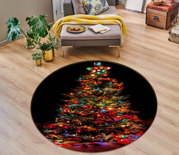 3D Tree Colored Lights 56020 Christmas Round Non Slip Rug Mat Xmas