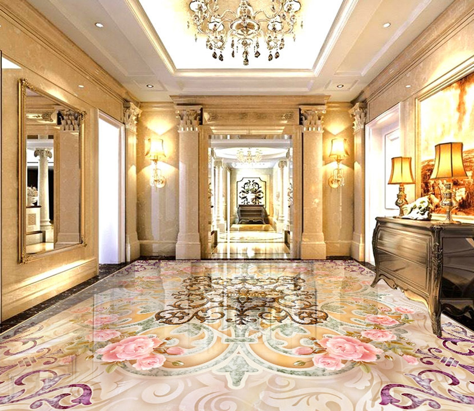 3D Pink Rose WG593 Floor Mural Wallpaper AJ Wallpaper 2 