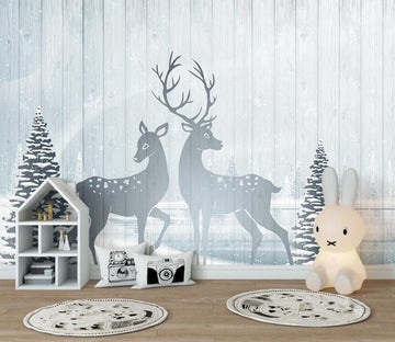 3D Light Blue Couple Deer 2488 Wall Murals