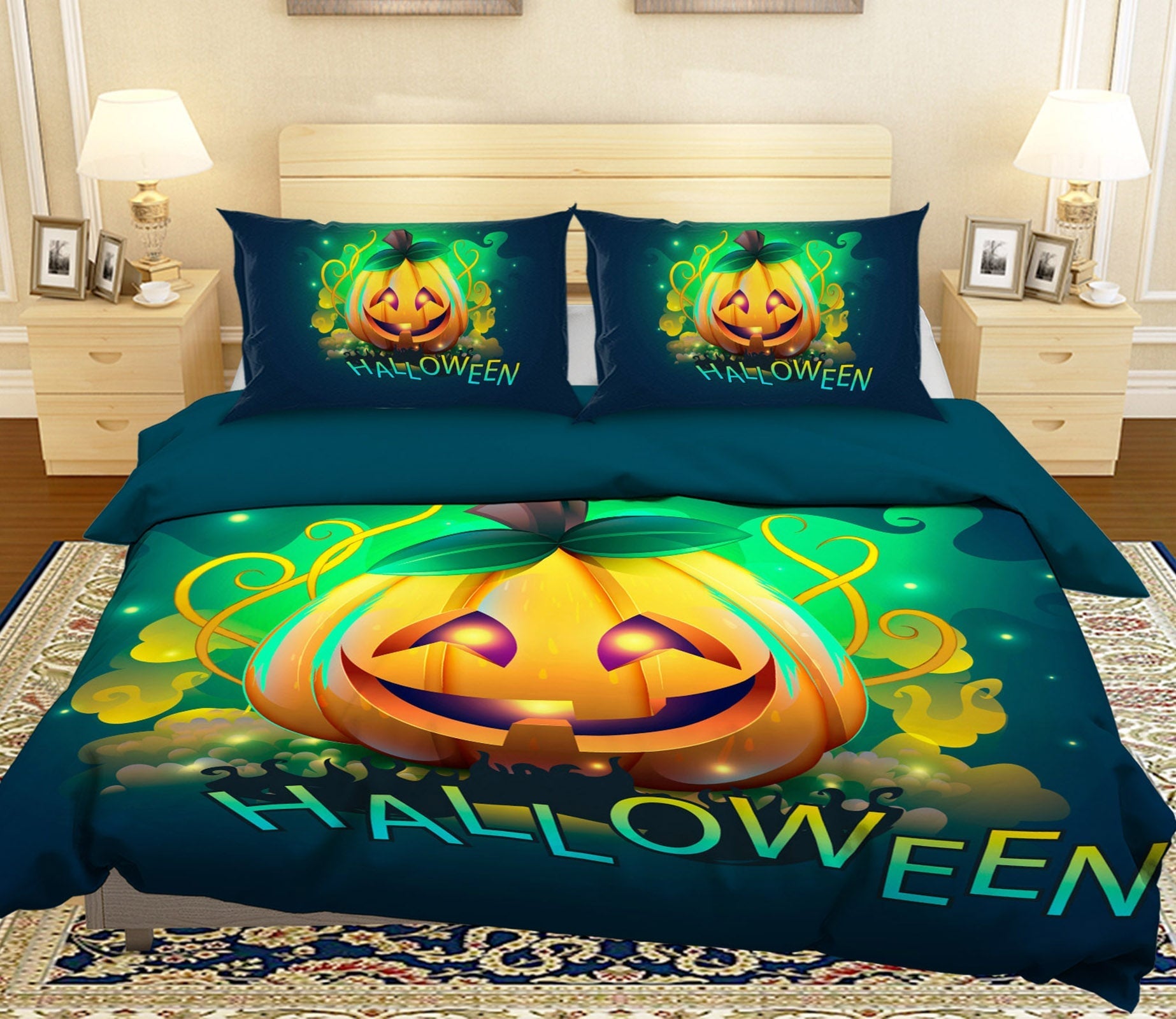 3D Pumpkin Skull 1896 Halloween Bed Pillowcases Quilt Quiet Covers AJ Creativity Home 