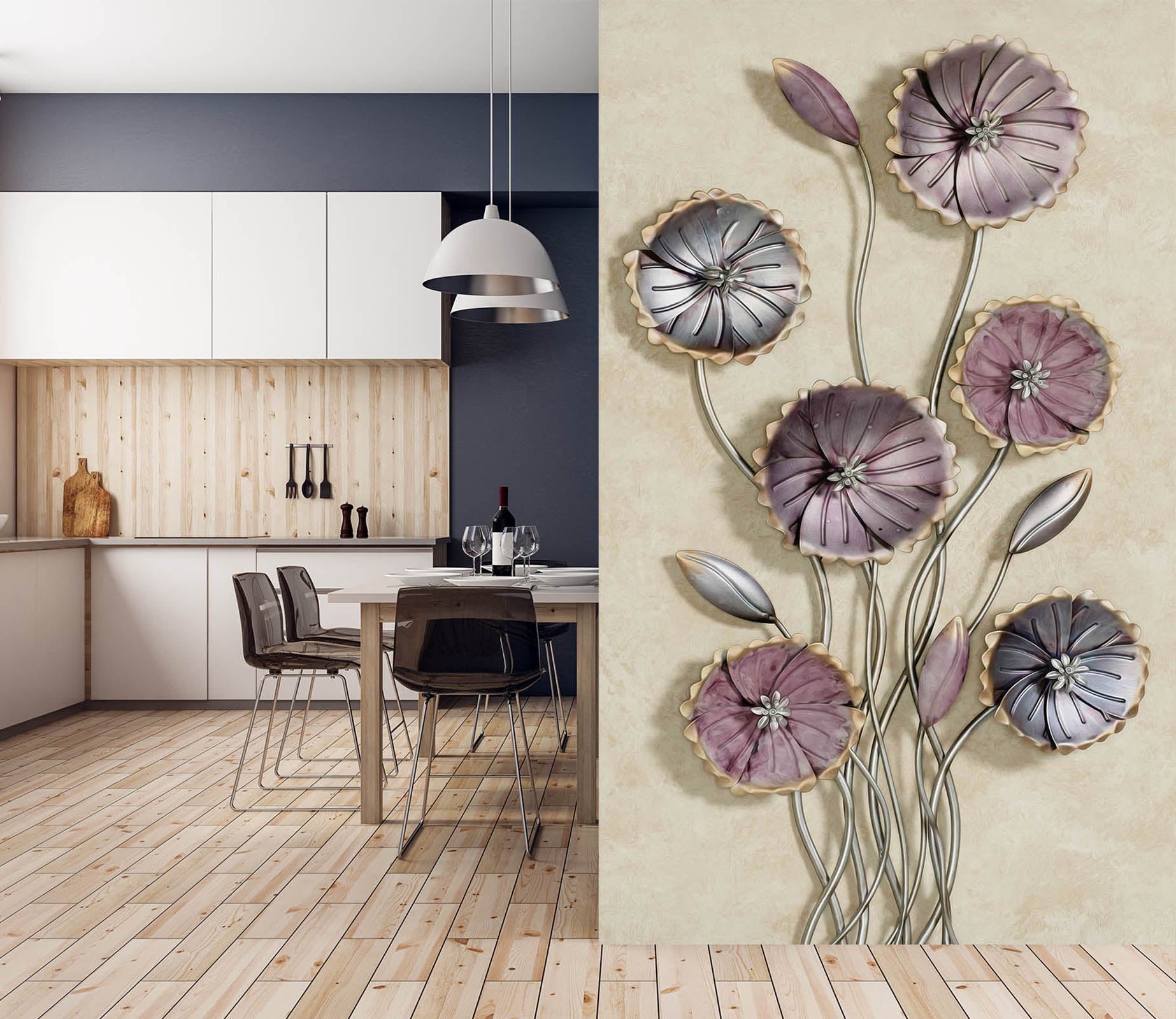 3D Metal Lotus 1868 Wall Murals