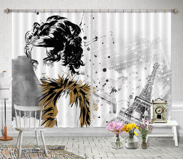 3D Sketch Girl 765 Curtains Drapes