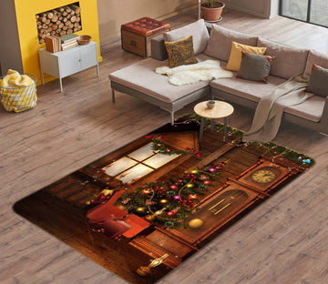 3D Clock Window Tree 56178 Christmas Non Slip Rug Mat Xmas
