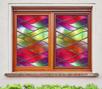 3D Stained Glass Waves 142 Window Film Print Sticker Cling Stained Glass UV Block