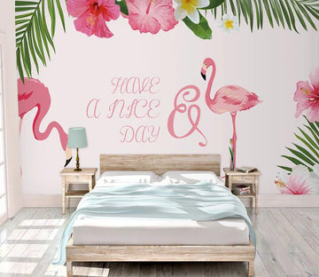 3D Pink Flamingos Playing 984 Wall Murals