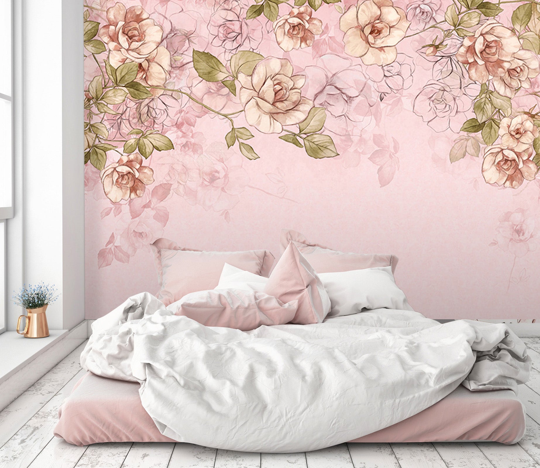 3D Pink Hand Painted Flower 048 Wall Murals