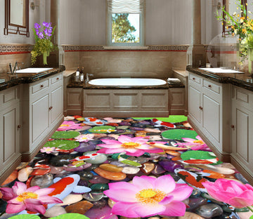 3D Lotus Leaf Lotus 341 Floor Mural  Wallpaper Murals Rug & Mat Print Epoxy waterproof bath floor