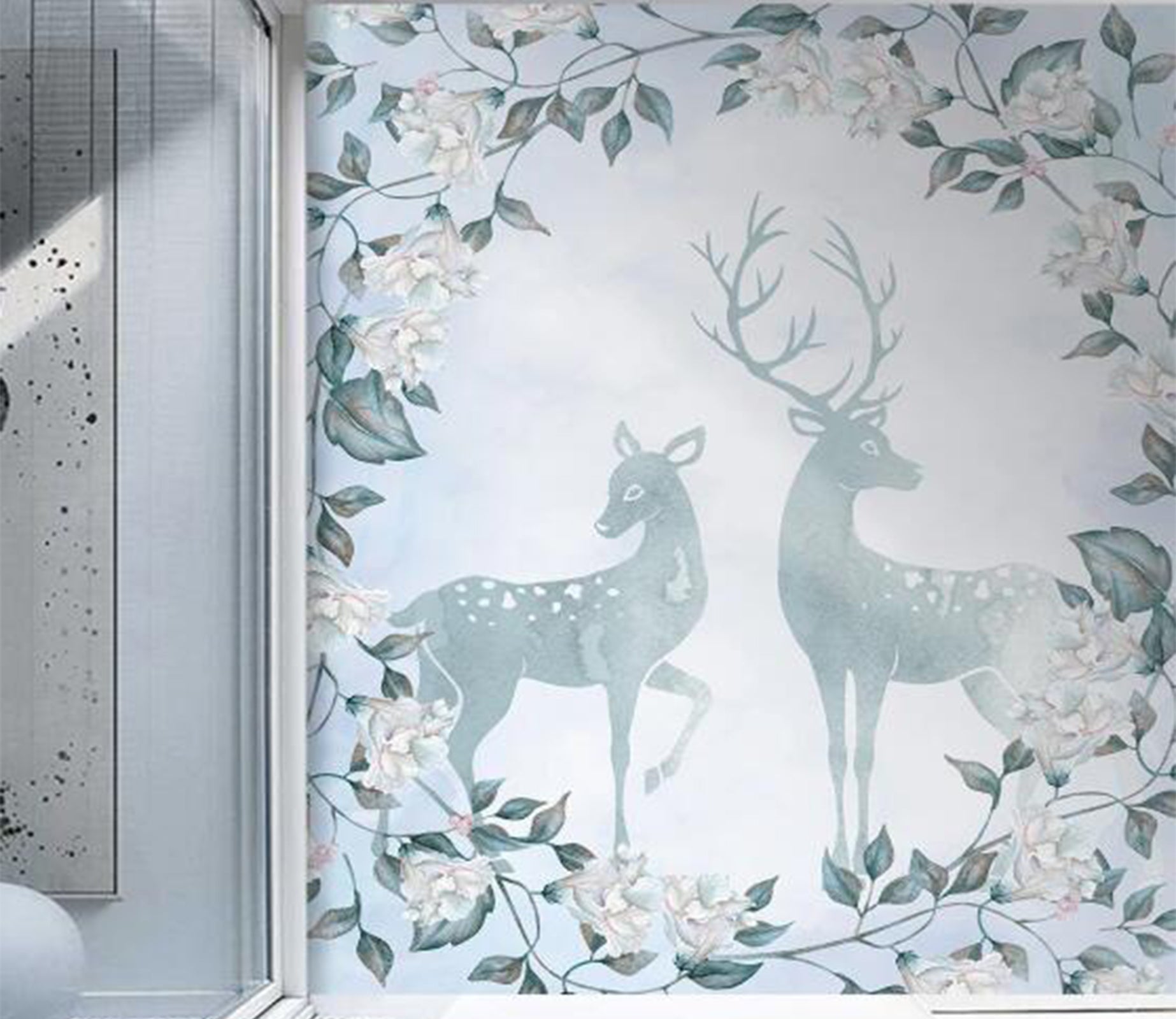 3D Light Blue Hazy Deer 2614 Wall Murals