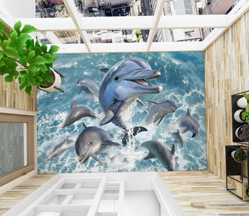 3D Dolphin Jumping Waves 96218 Jerry LoFaro Floor Mural  Wallpaper Murals Self-Adhesive Removable Print Epoxy