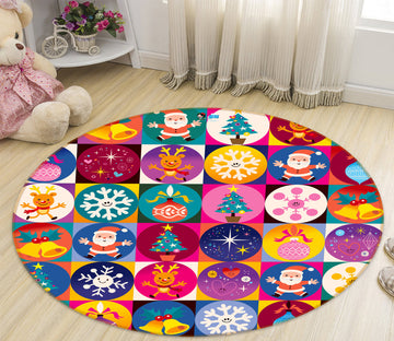 3D Colored Balls Tree Santa 55184 Christmas Round Non Slip Rug Mat Xmas