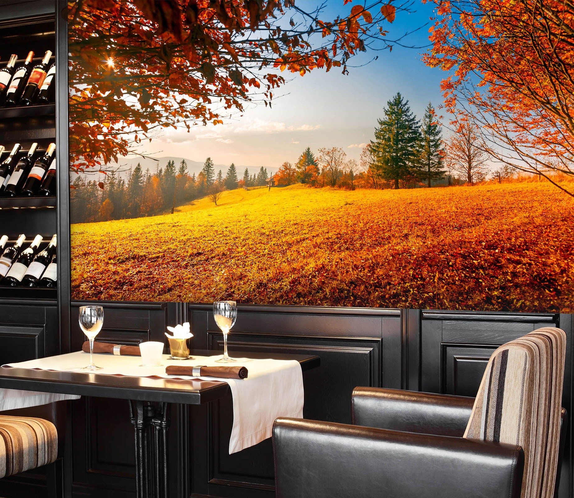 3D Yellow Leaves Lawn 57099 Wall Murals