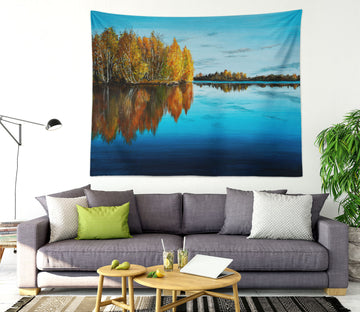 3D Blue Lake Trees 559 Marina Zotova Tapestry Hanging Cloth Hang