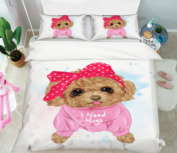 3D Teddy Dog 67012 Bed Pillowcases Quilt