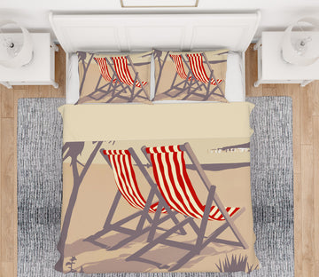 3D Bournemouth Red Deckchairs 2007 Steve Read Bedding Bed Pillowcases Quilt