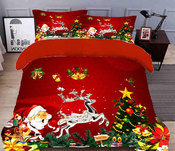 3D Santa Tree Deer 31216 Christmas Quilt Duvet Cover Xmas Bed Pillowcases