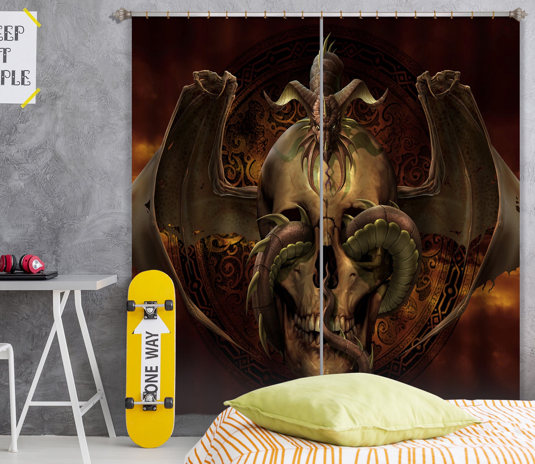 3D Skull Dragon 5070 Tom Wood Curtain Curtains Drapes