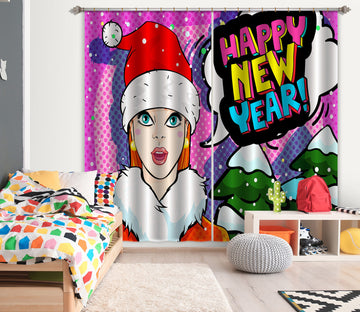 3D Christmas Tree Girl 057 Curtains Drapes