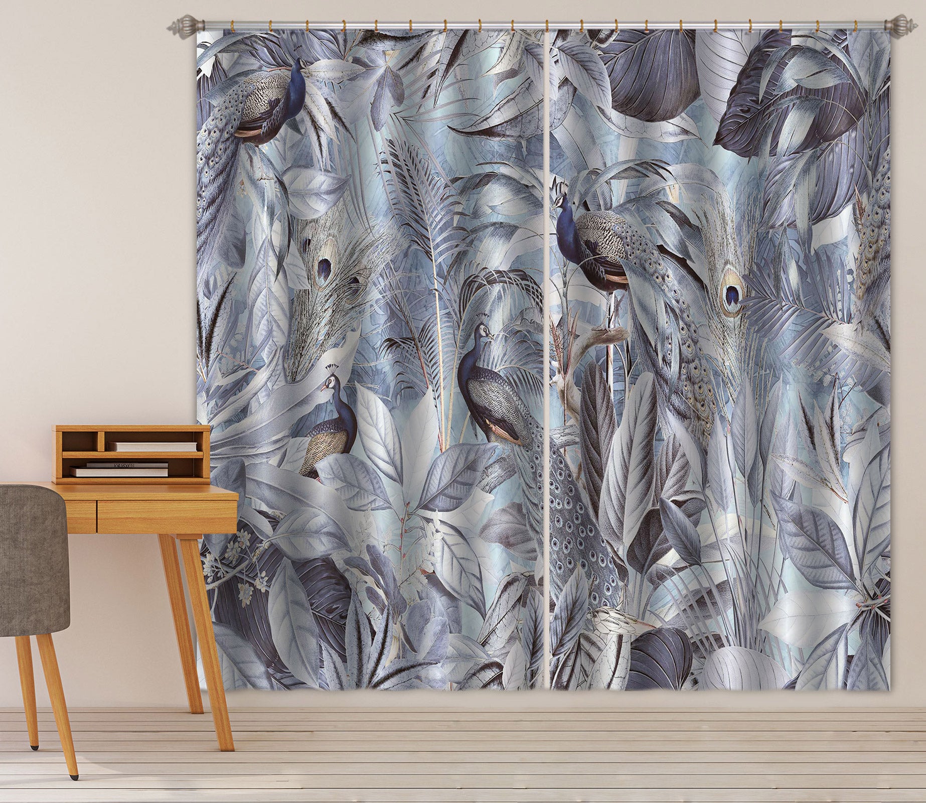 3D Blue Peacock 010 Andrea haase Curtain Curtains Drapes