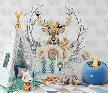 3D Gray Sunflower And Deer 883 Wall Murals