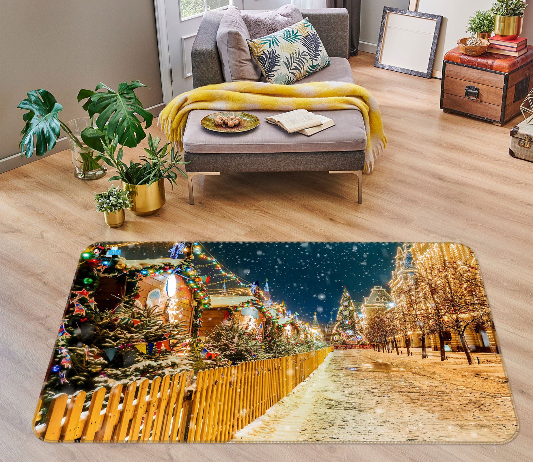 3D Street Snow Day 56137 Christmas Non Slip Rug Mat Xmas