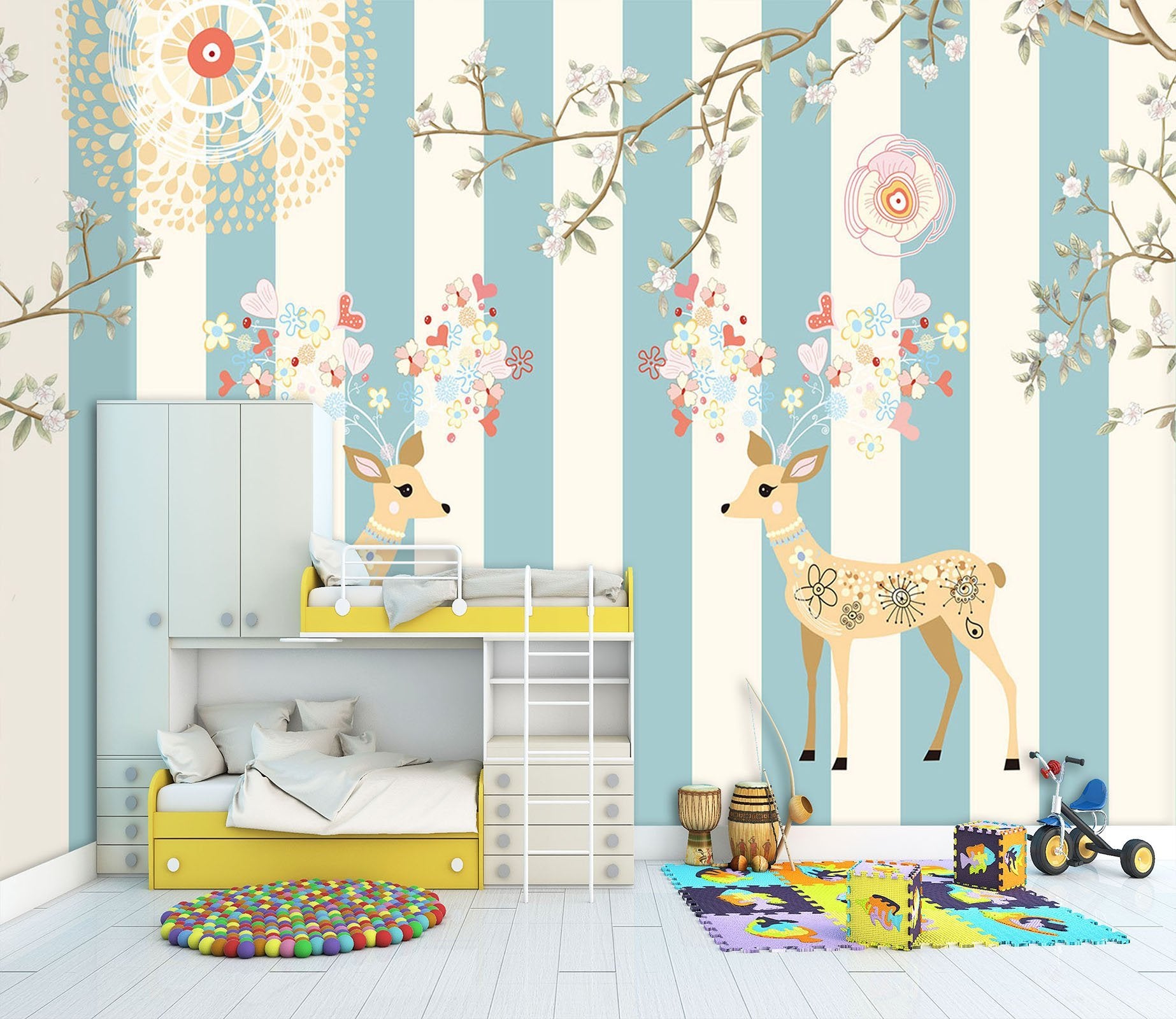 3D Pattern Sun Deer 502 Wallpaper AJ Wallpaper 2 