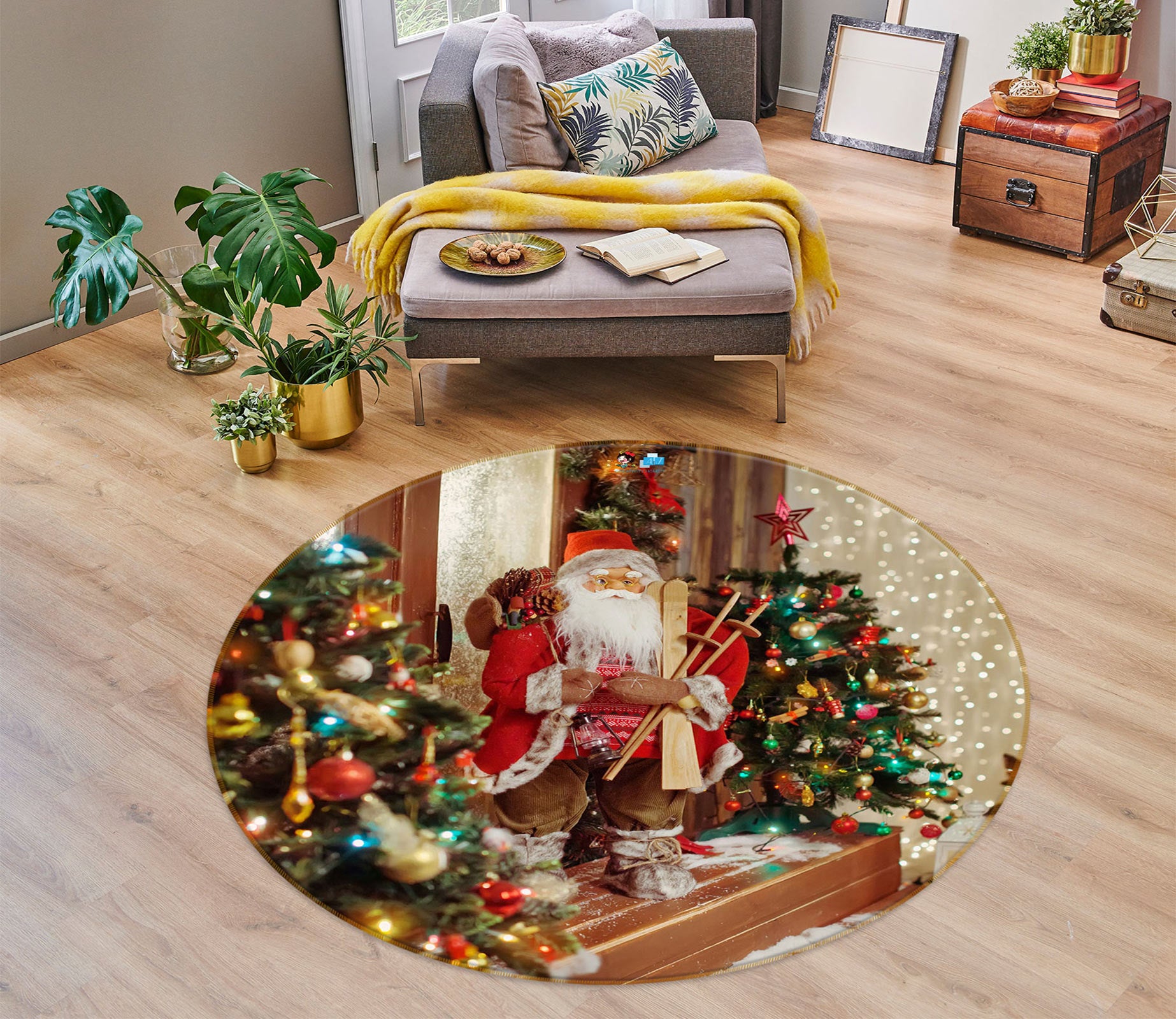 3D Santa Tree 55206 Christmas Round Non Slip Rug Mat Xmas