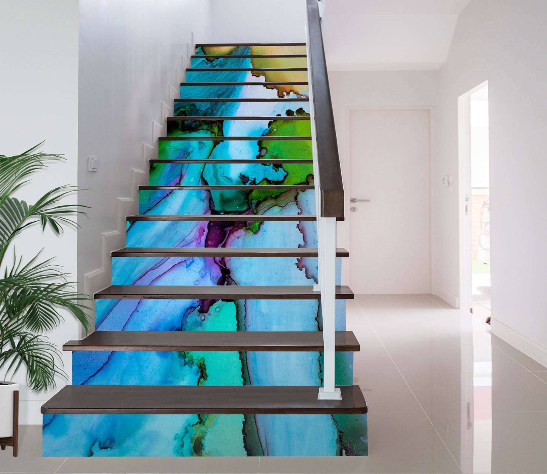 3D Fluorescent Graphic Mountains 615 Stair Risers