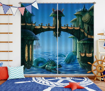 3D River Dragon Bridge 7172 Ciruelo Curtain Curtains Drapes