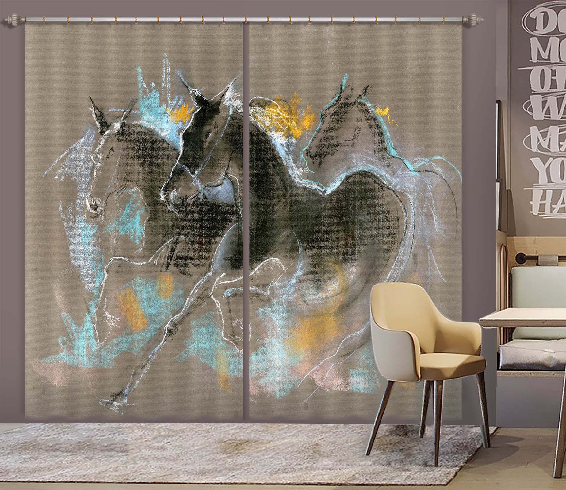 3D Running Horse 013 Anne Farrall Doyle Curtain Curtains Drapes