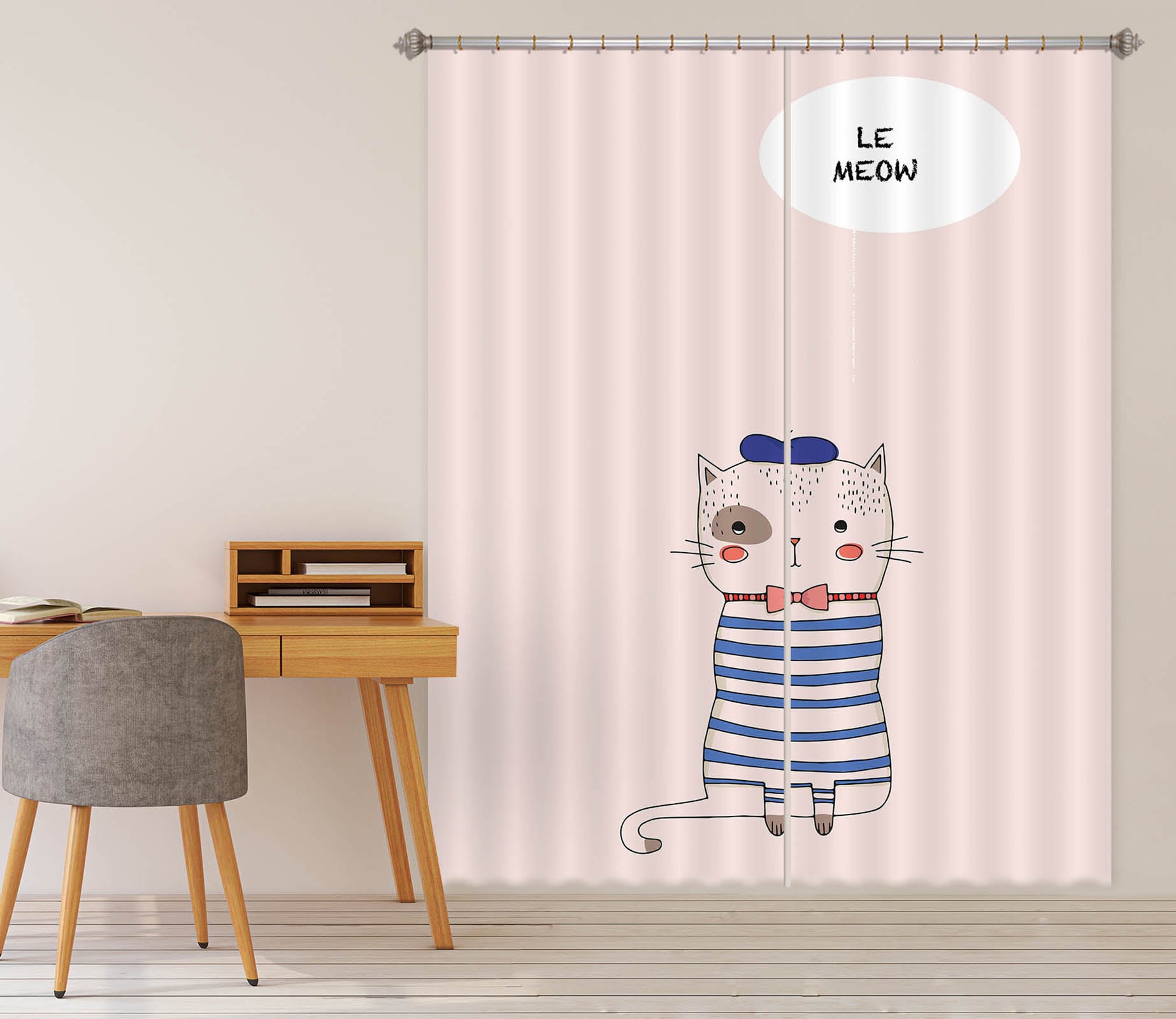 3D Blue Striped Kitten 1074 Boris Draschoff Curtain Curtains Drapes