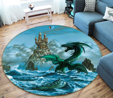3D Sea Dragon Castle 6058 Ciruelo Rug Round Non Slip Rug Mat