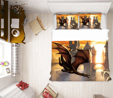 3D Castle Flying Dragon 6213 Ciruelo Bedding Bed Pillowcases Quilt