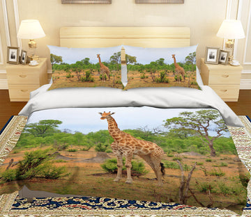 3D Giraffe Tree 130 Bed Pillowcases Quilt
