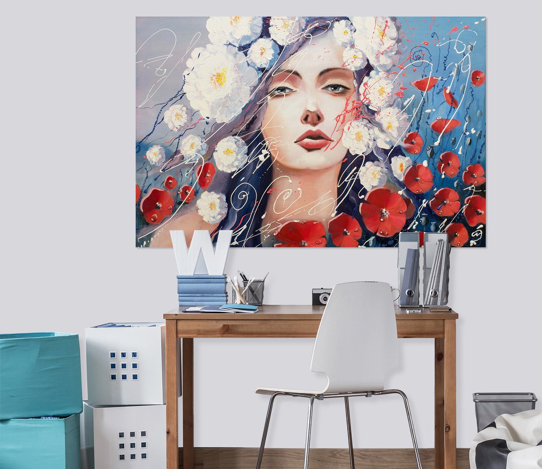 3D Chrysanthemum Woman 1022 Wall Sticker