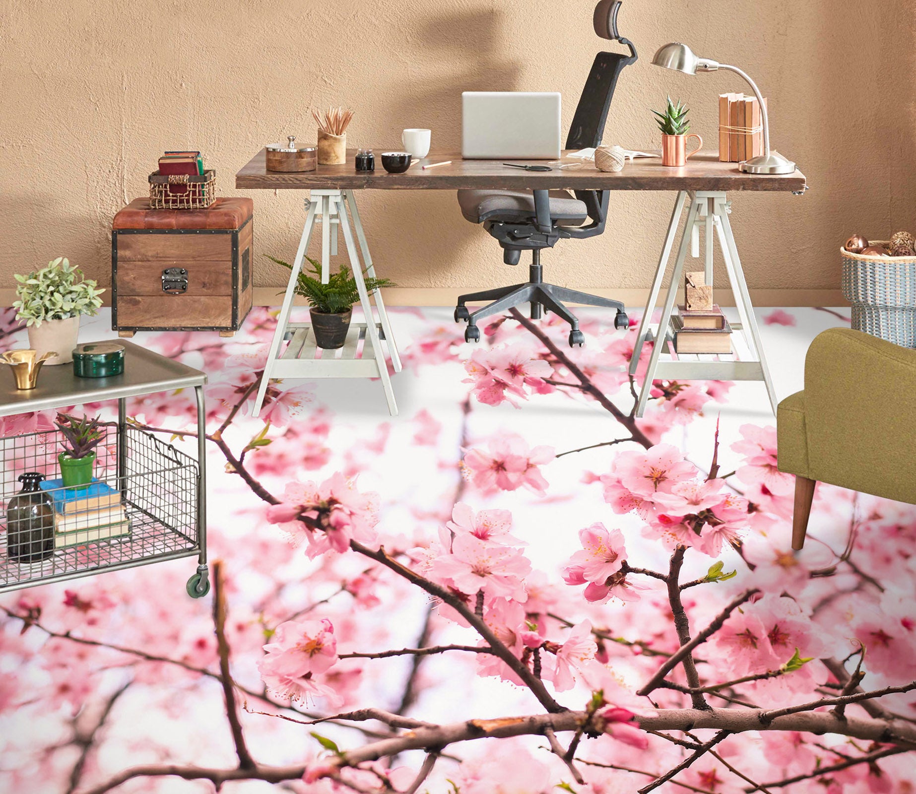 3D Peach Blossom 1239 Floor Mural  Wallpaper Murals Self-Adhesive Removable Print Epoxy