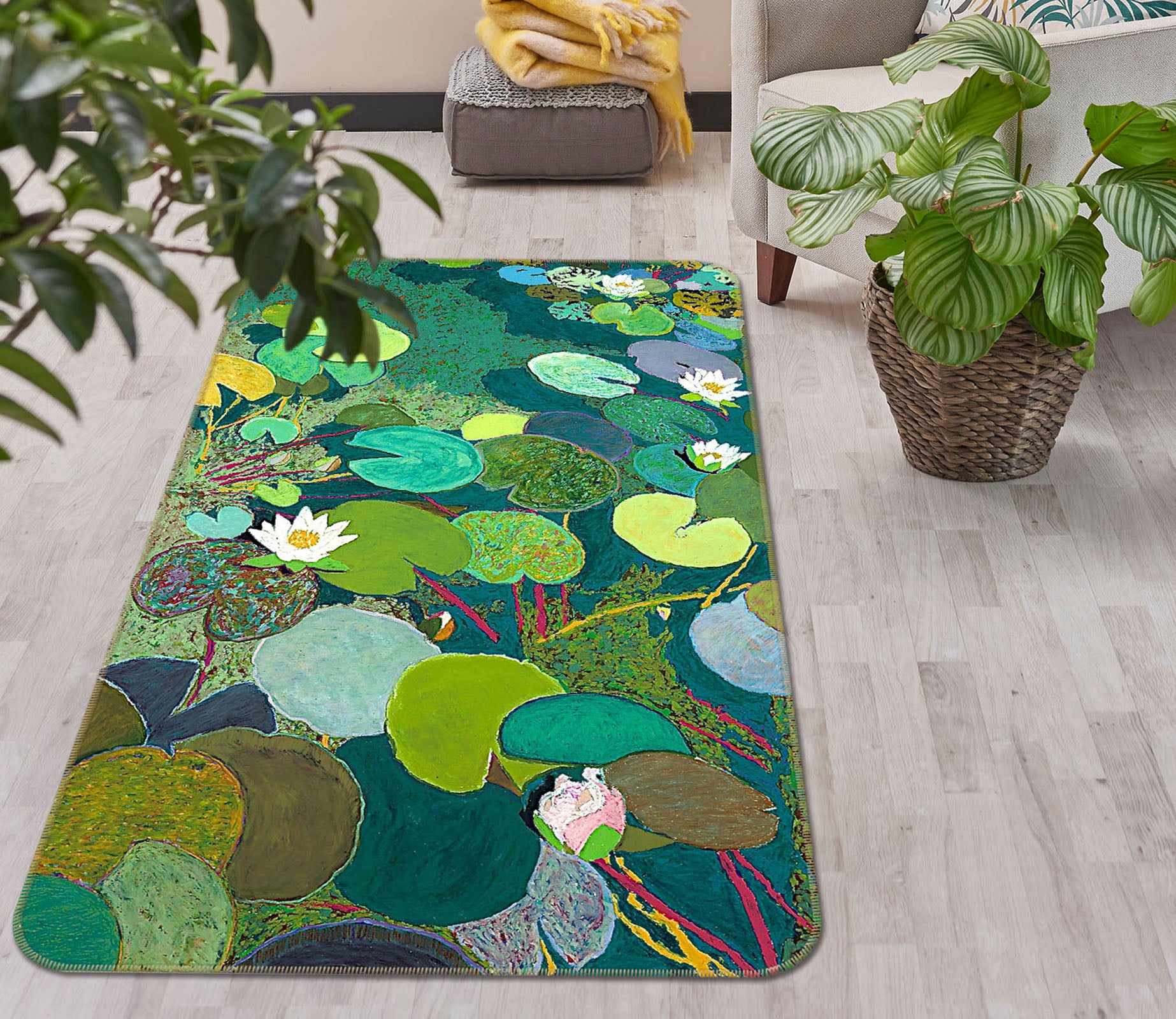 3D Green Lotus Pond 3012 Allan P. Friedlander Rug Non Slip Rug Mat