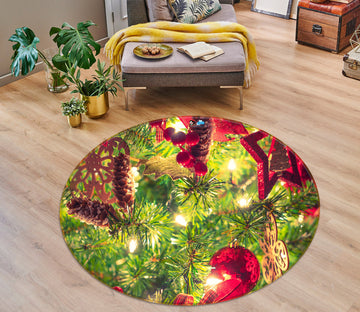 3D Branches 55267 Christmas Round Non Slip Rug Mat Xmas