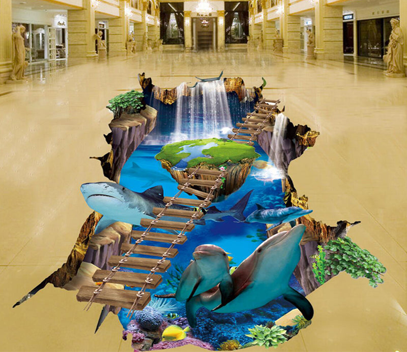 3D Ocean Wooden Bridge 172 Floor Mural  Self-Adhesive Sticker Bathroom Non-slip Waterproof Flooring Murals