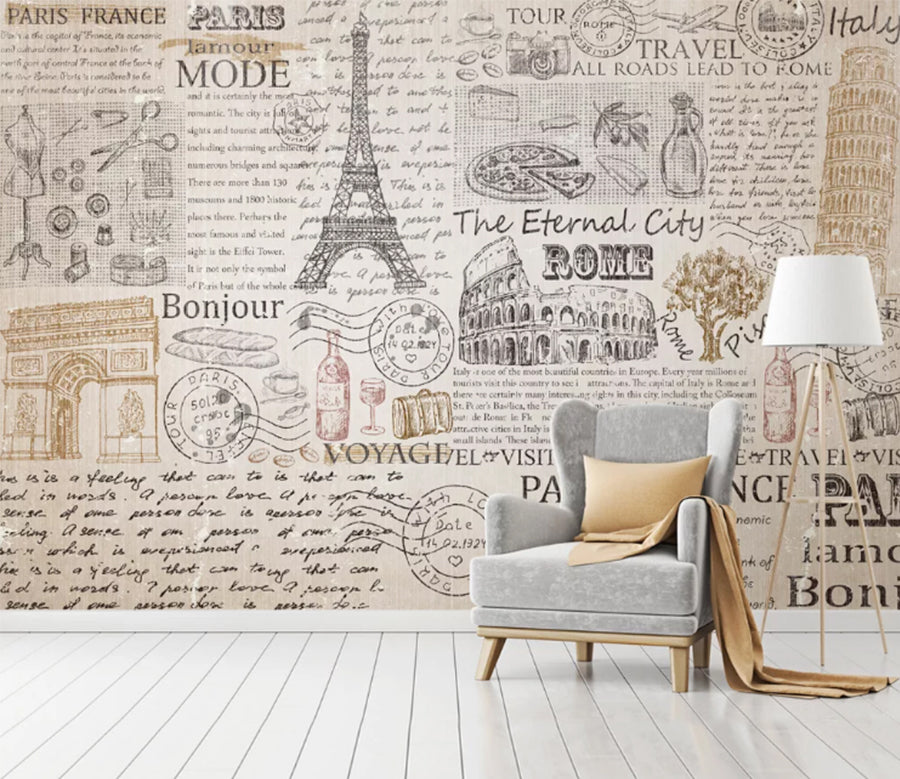3D Eiffel Tower Newspaper WC1879 Wall Murals