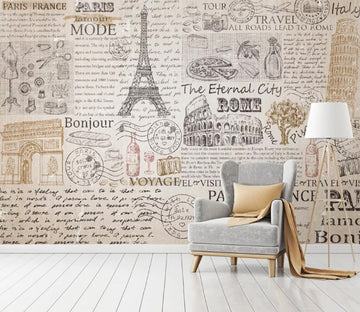 3D Eiffel Tower Newspaper WC1879 Wall Murals