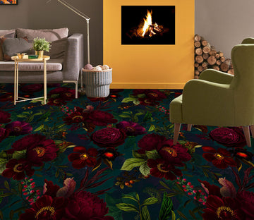 3D Dark Red Flowers 10027 Uta Naumann Floor Mural  Wallpaper Murals Self-Adhesive Removable Print Epoxy