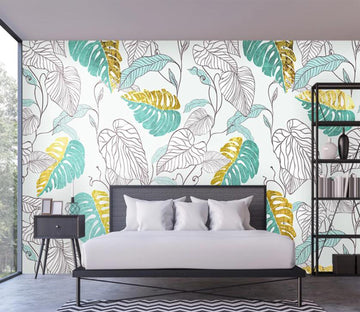 3D Three-color Stitching Leaves 2227 Wall Murals